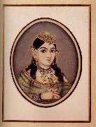 unknow artist A Courtesan of Maharaja Sawai Ram Singh of Jaipur Dressed for the Spring Festival oil on canvas